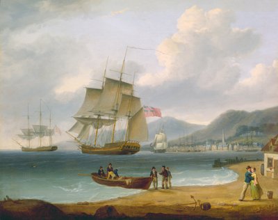 Merchant Ships Under Sail and at Anchor Off a Town by William Anderson
